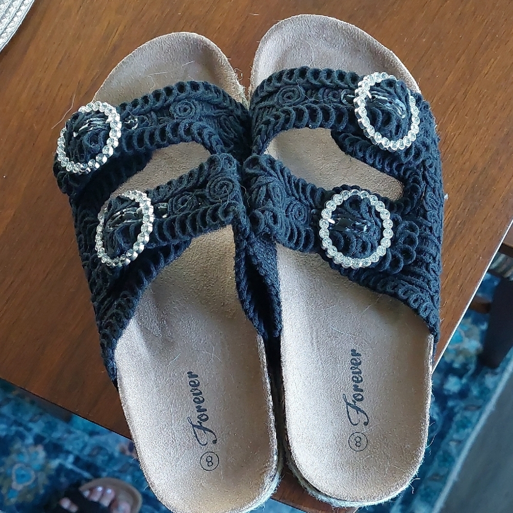 Forever 21 Black Sandals Slip-On Comfort